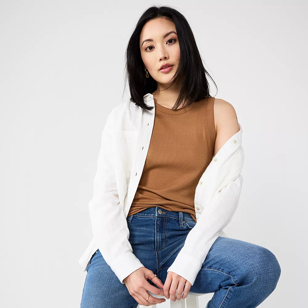 Women's Sonoma Goods For Life® Slim Fit High Neck Rib Tank - Image 3