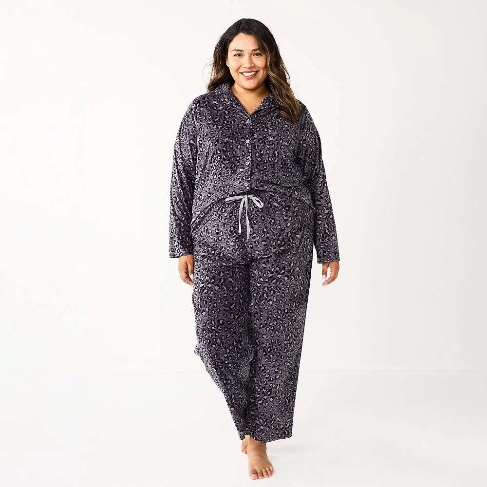 Plus Size Sonoma Goods For Life® Velour Pajama Shirt & Pajama Pants Sleep Set - Image 3