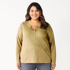 Plus Size Sonoma Goods For LifeĀ® Essential Long Sleeve Henley Top