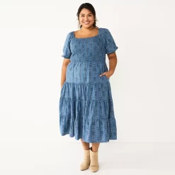 Plus Size Sonoma Goods For Life® Smocked Tiered Midi Dress