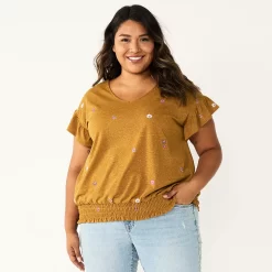 Plus Size Sonoma Goods For LifeĀ® Banded Bottom Ruffle Sleeve Top