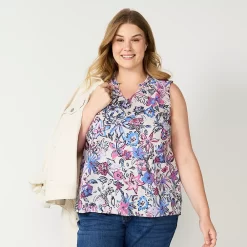Plus Size Sonoma Goods For Life® Y-Neck Ruffle Tank