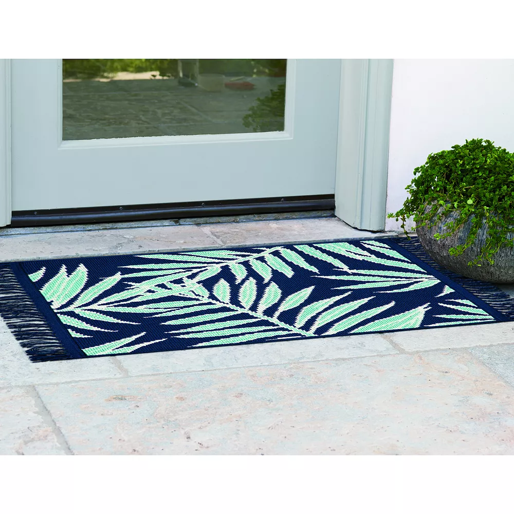 Sonoma Goods For Life® Indoor/Outdoor Navy Palm Leaves Rug - Image 3
