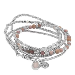 Sonoma Goods For Life® Silver Tone Beaded Chain & Pink Stone Charm 5-piece Bracelet Set
