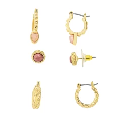 Sonoma Goods For Life® Gold Tone Pink Stone Stud & Huggie Hoops 3-piece Earring Set