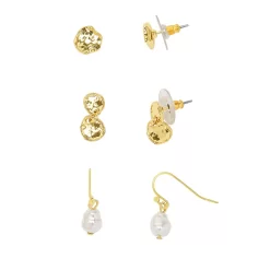Sonoma Goods For Life® Gold Tone Simulated Pearl & Hammered Circle 3-piece Earring Set